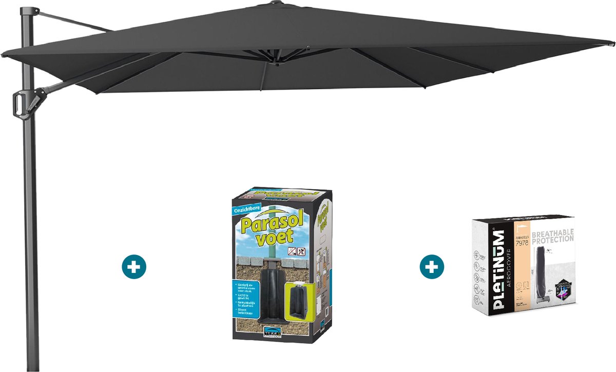 Platinum Challenger zweefparasol T1 Premium 4x3 m. - Faded Black - met ingraafvoet en hoes (6097351945931)