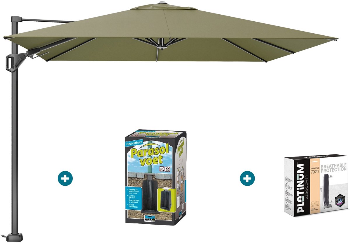 Platinum Challenger zweefparasol T2 - 3x3 m. - Lush green - met ingraafvoet en hoes (6097330346346)