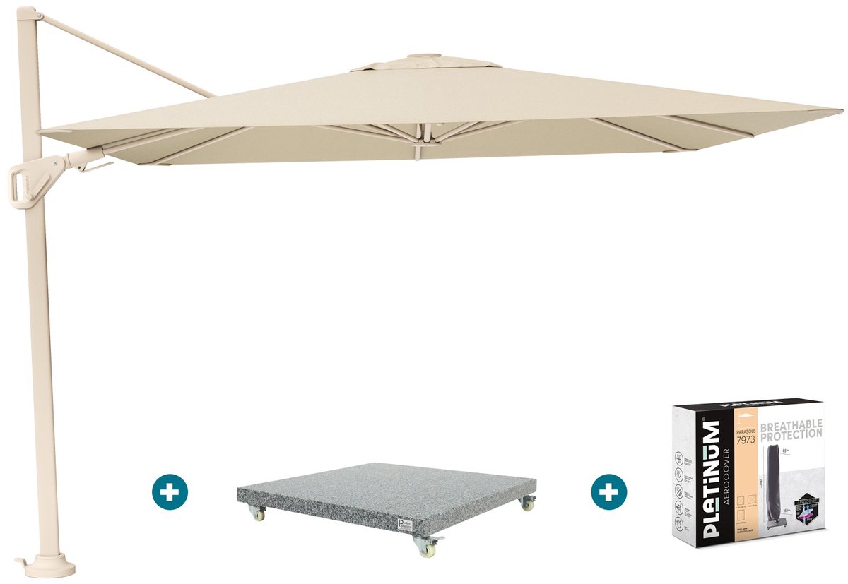 Platinum Nexus T2 zweefparasol 3x3 m. - Champagne sandstone - met Madrid voet en hoes (6154114710714)