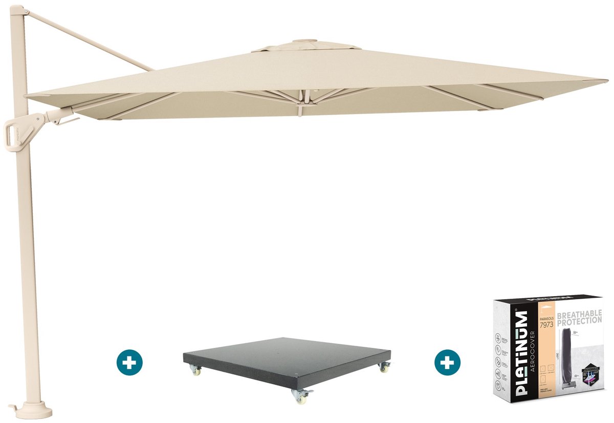 Platinum Nexus T2 zweefparasol 3x3 m. - Champagne sandstone - met Marbella voet en hoes (6154114515579)