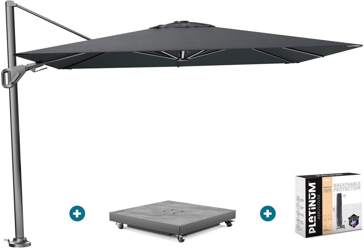 Platinum Nexus T2 zweefparasol 3x3 m. - Faded black - met vulbare voet en hoes (6154114776703)