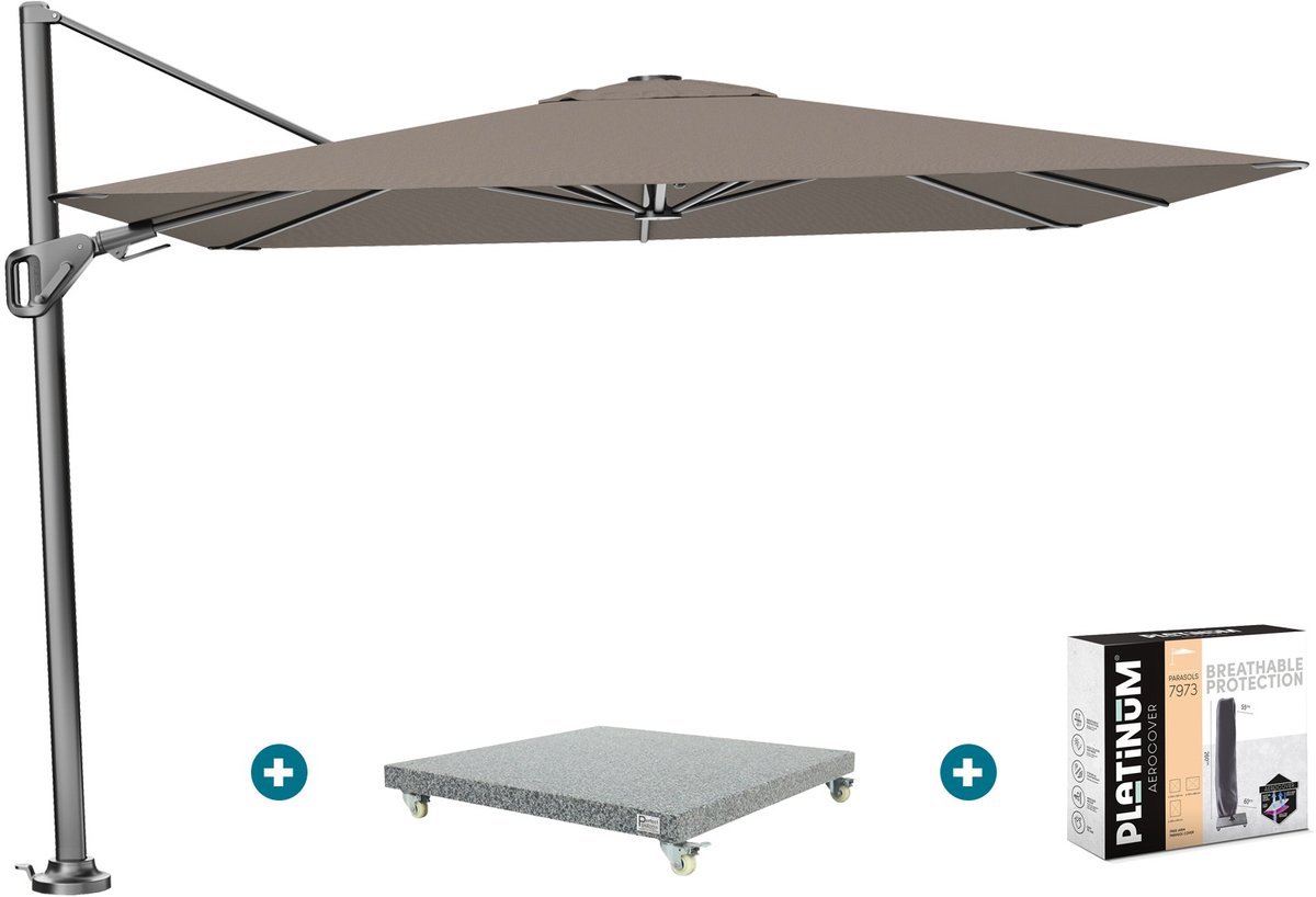 Platinum Nexus T2 zweefparasol 3x3 m. - Havanna taupe - met Madrid voet en hoes (6154114693659)