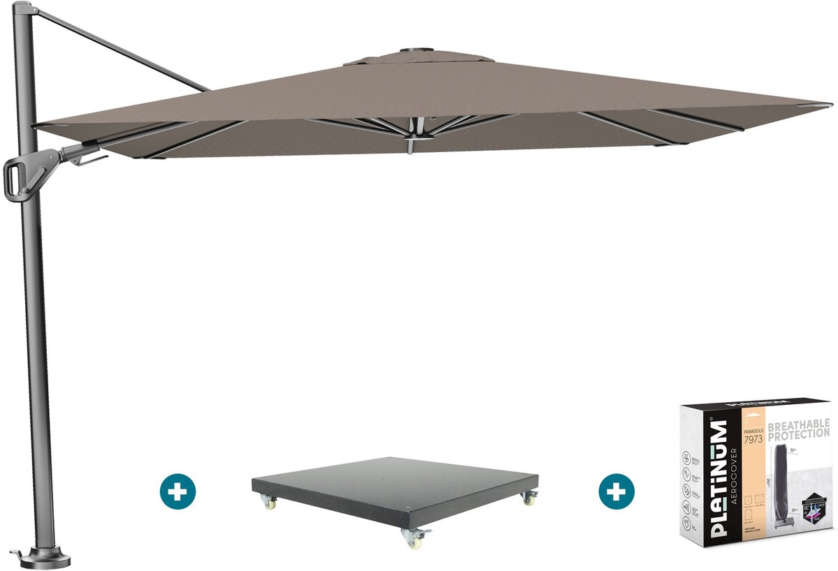 Platinum Nexus T2 zweefparasol 3x3 m. - Havanna taupe - met Marbella voet en hoes (6154114510505)