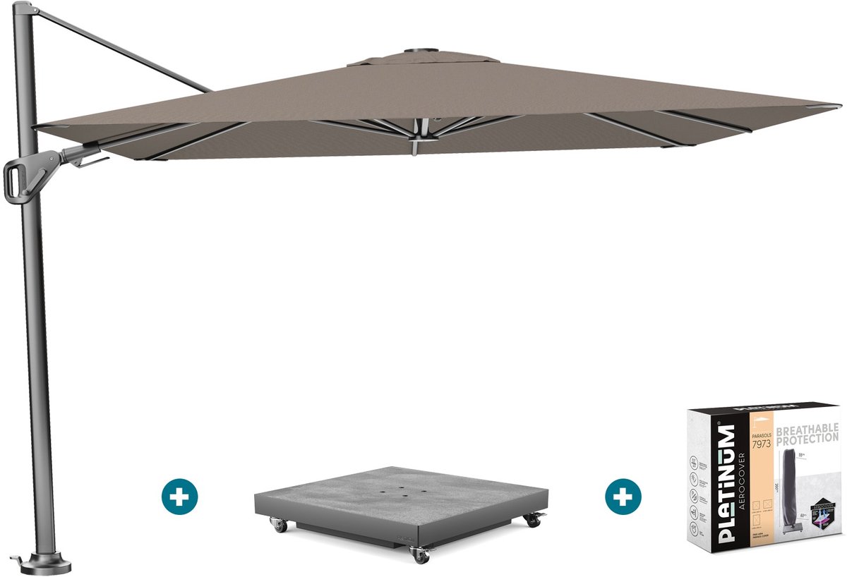Platinum Nexus T2 zweefparasol 3x3 m. - Havanna taupe - met vulbare voet en hoes (6154114777700)