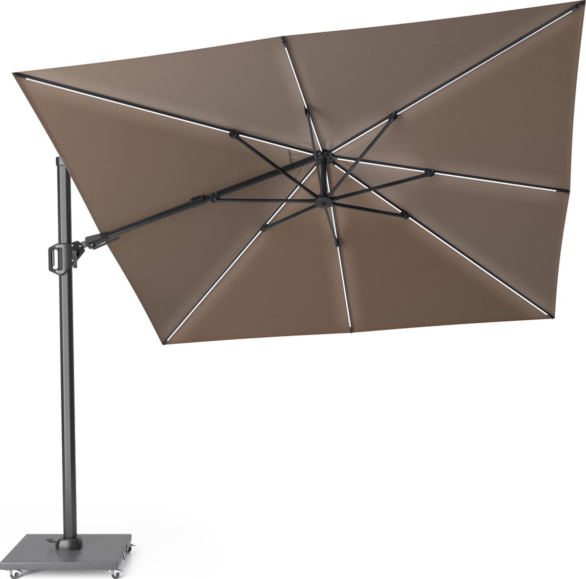 Platinum Sun & Shade - Zweefparasol - Challenger T² Glow Premium - 300x300cm - Havana - Dubbel Kantelbaar - 360° Draaibaar - 98% UV protectie (8721077130446)