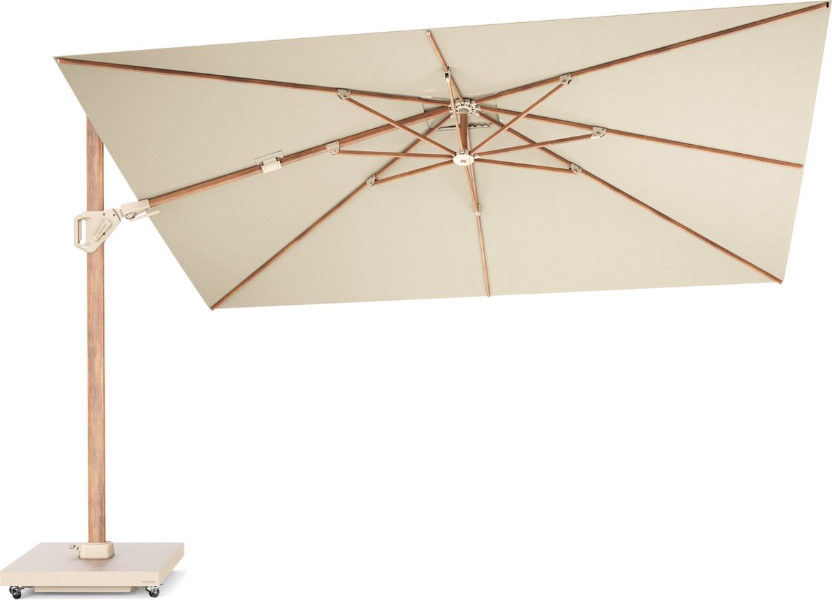 Platinum Sun & Shade - Zweefparasol - Challenger T² Premium - 260x350cm - Teak Look - Champagne - Dubbel Kantelbaar - 360° Draaibaar - 98% UV protectie (8721077130477)