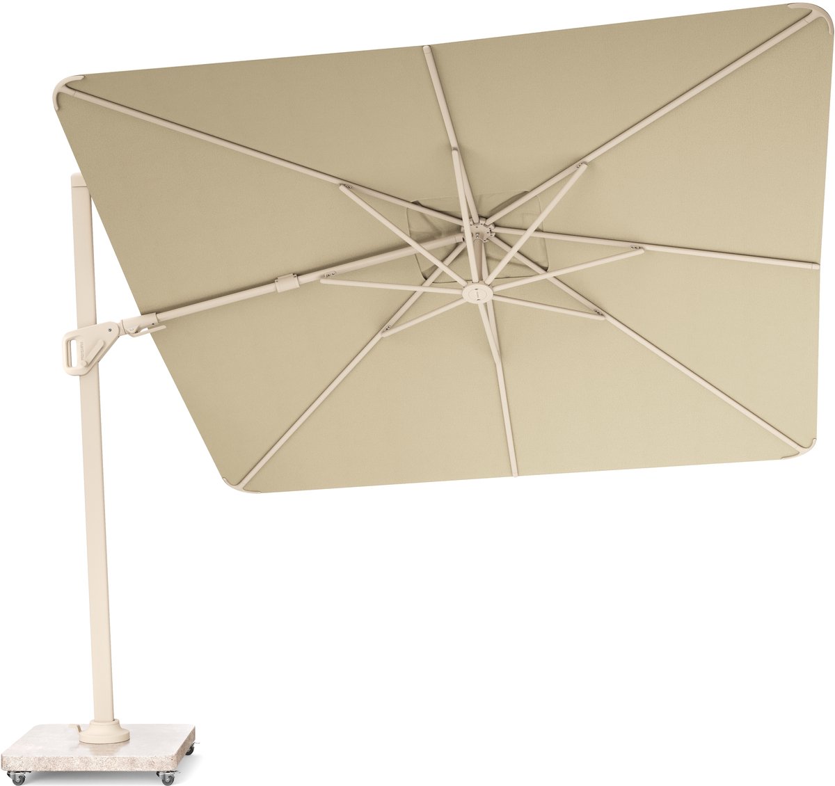 Platinum Sun & Shade - Zweefparasol - Nexus T² Premium - 300x300 cm - Sandstone look - Champagne - Dubbel Kantelbaar - 360° Draaibaar - 98% UV protectie (8721077131528)