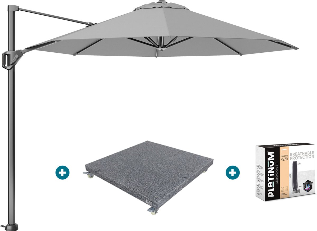 Platinum Voyager ronde zweefparasol T1 3 m. - Light Grey met voet en hoes (7435134253221)