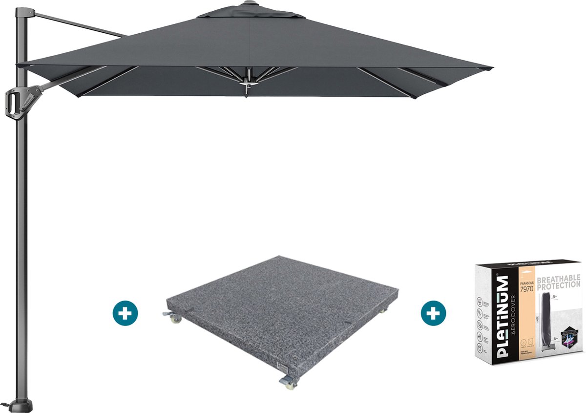 Platinum Voyager zweefparasol T1 2.5x2.5 m. - Antraciet met voet en hoes (7435125492431)