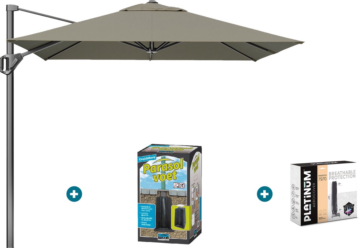 Platinum Voyager zweefparasol T1 2.5x2.5 m. - Taupe met ingraafvoet en hoes (6097327295275)