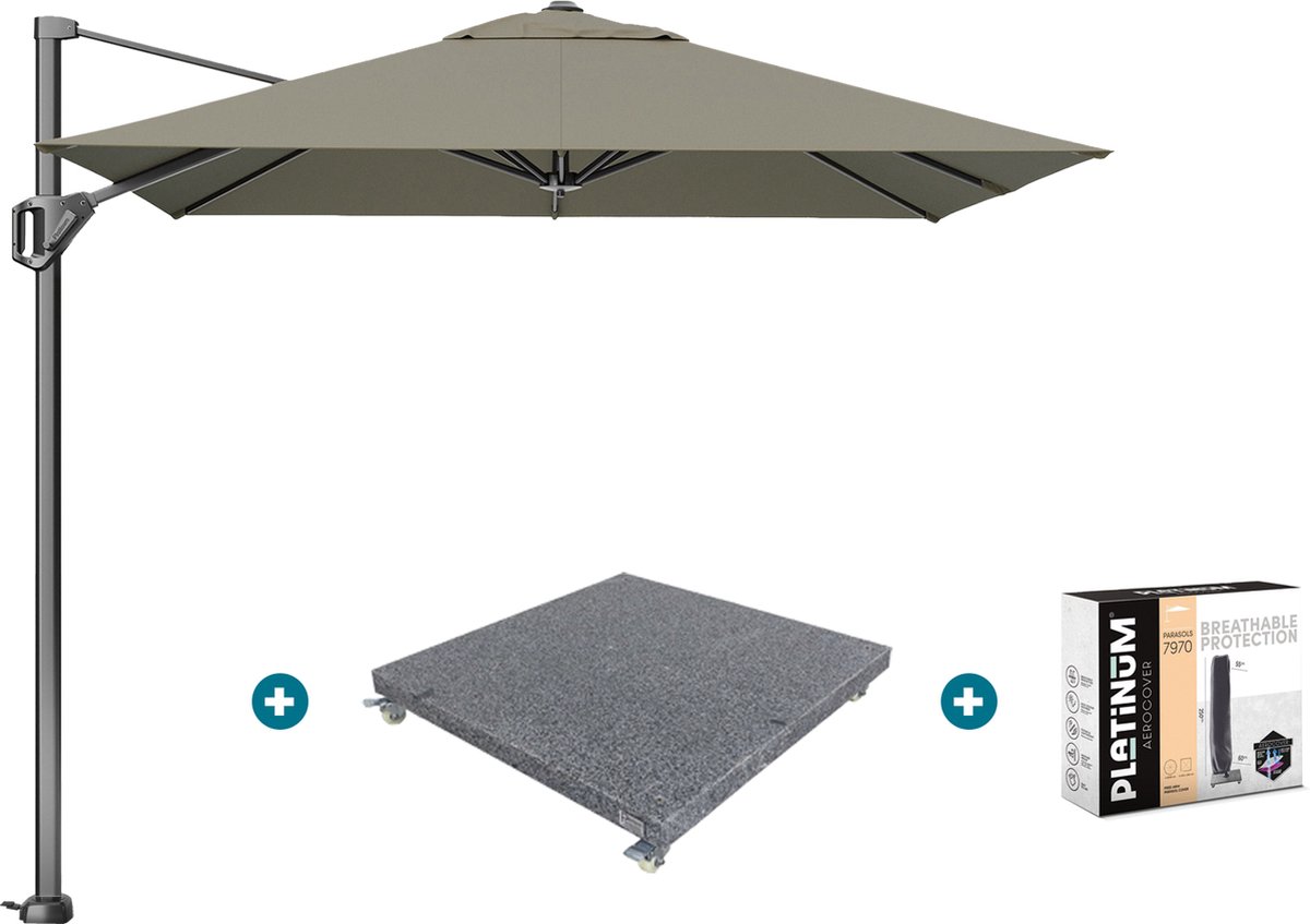 Platinum Voyager zweefparasol T1 2.5x2.5 m. - Taupe met voet en hoes (7435110633634)