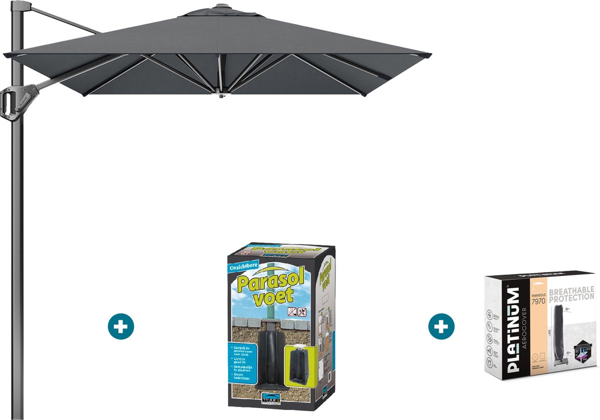 Platinum Voyager zweefparasol T1 3x2 m. - Antraciet met ingraafvoet en hoes (6097333445459)