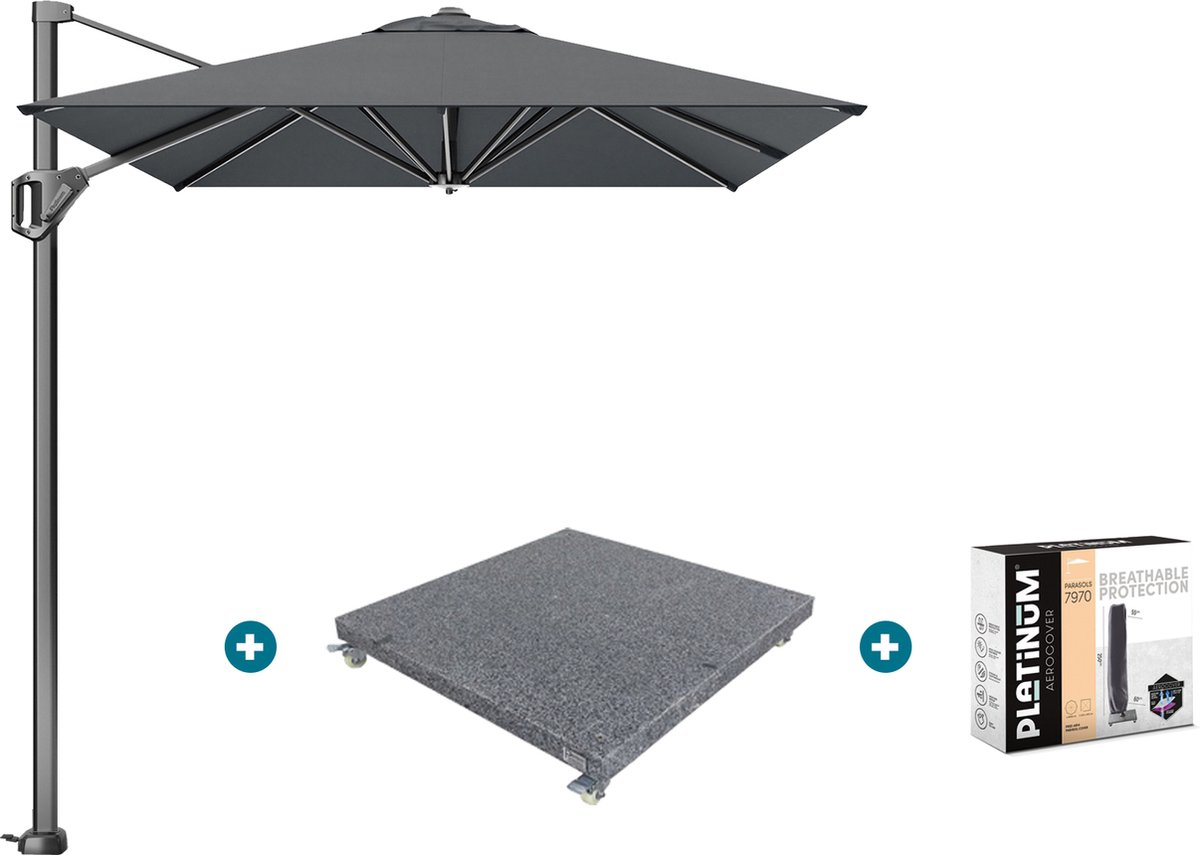 Platinum Voyager zweefparasol T1 3x2 m. - Antraciet met voet en hoes (7435118570511)