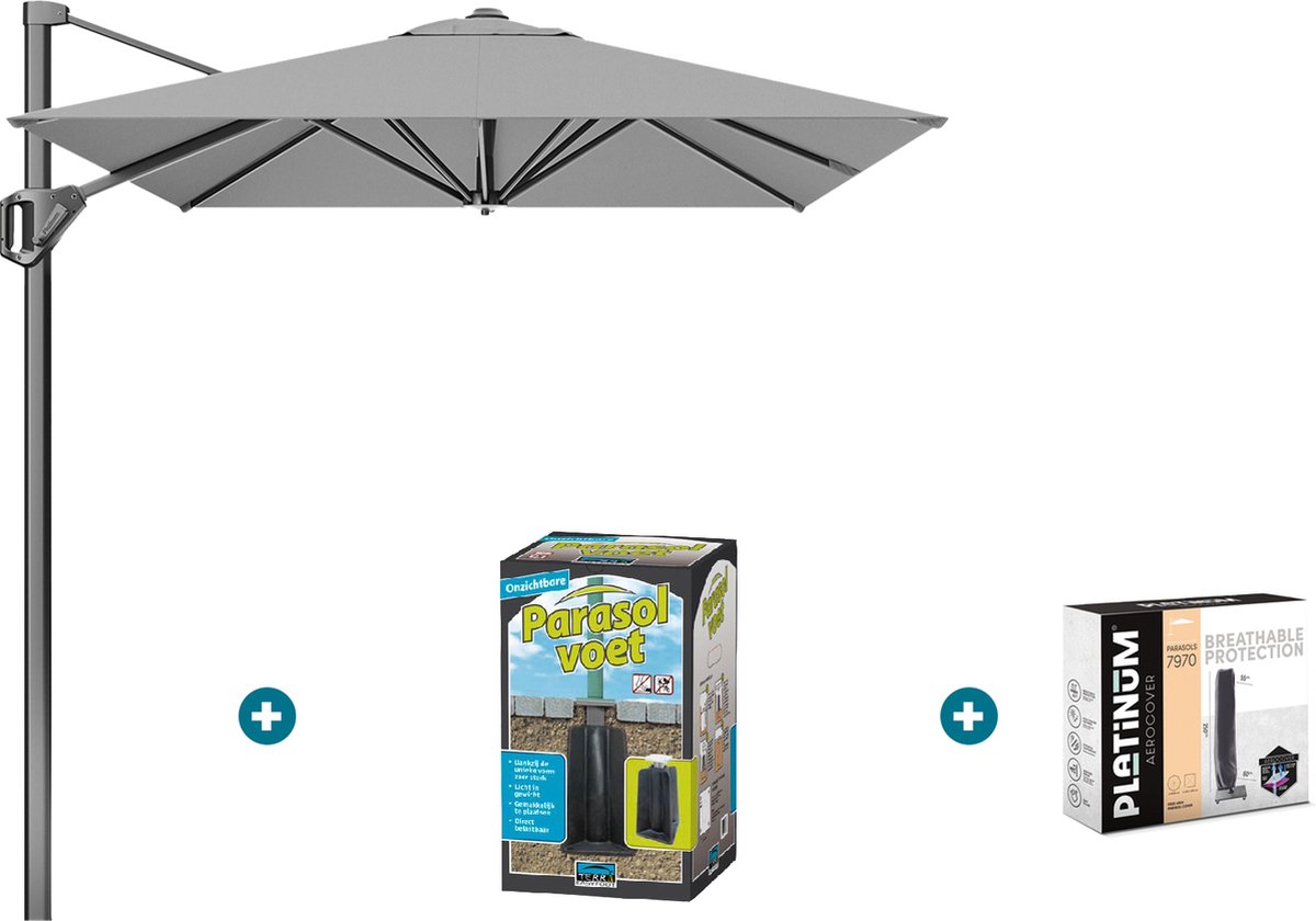 Platinum Voyager zweefparasol T1 3x2 m. - Light Grey met ingraafvoet en hoes (6097328139110)