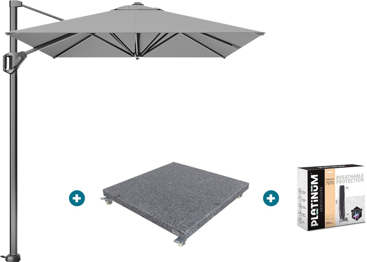 Platinum Voyager zweefparasol T1 3x2 m. - Light Grey met voet en hoes (7435108086015)