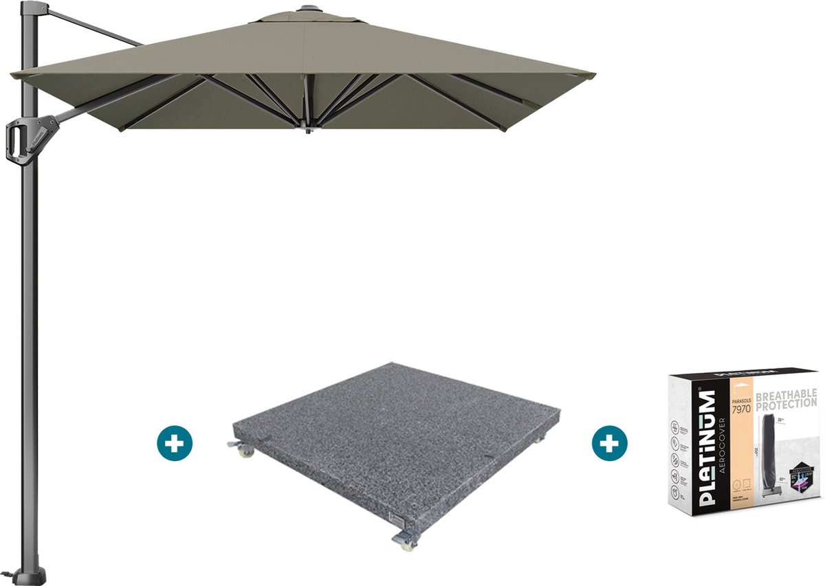 Platinum Voyager zweefparasol T1 3x2 m. - Taupe met voet en hoes (7435104078083)