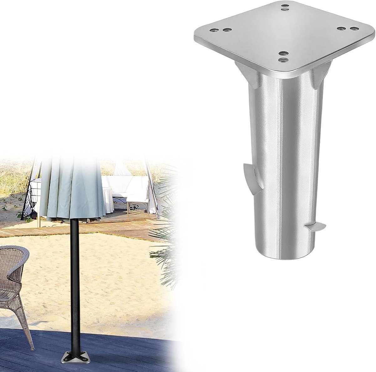 Set van 2 Universele Metalen Parasolvoet Inbouw Potten - Ingrond Anker voor Zweefparasols (9101028048188)