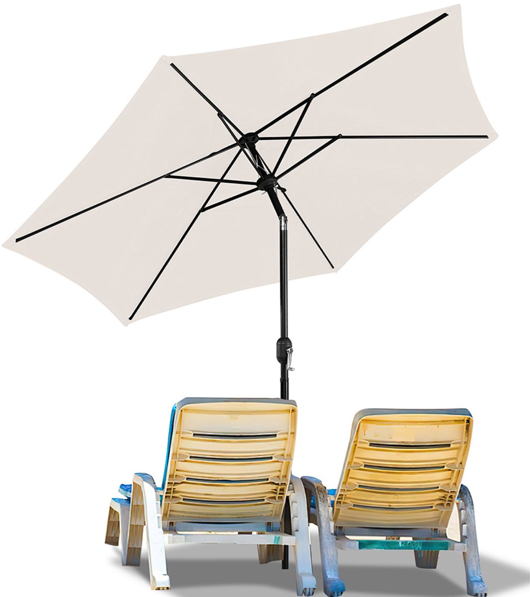 Stokparasol - 270CM - Parasol - Tuin - UV50+ - 30° Kantelbaar - Waterdicht - Balkonparasol - Zweefparasol - Beige (9350838096210)