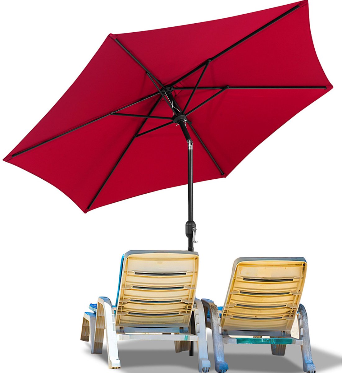 Stokparasol - 270CM - Parasol - Tuin - UV50+ - 30° Kantelbaar - Waterdicht - Balkonparasol - Zweefparasol - Rood (9350838096203)