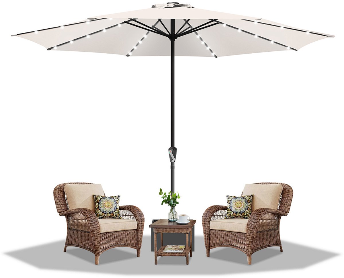 Stokparasol - 350CM - Parasol - Tuin - met LED - UV50+ - Waterdicht - Balkonparasol - Zweefparasol - Beige (9350838096364)