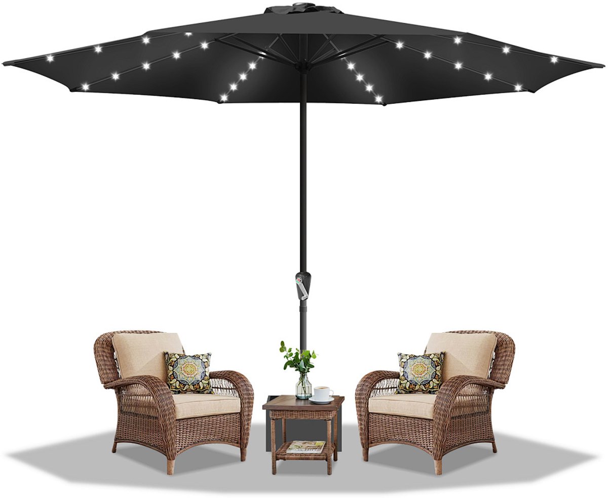 Stokparasol - 350CM - Parasol - Tuin - met LED - UV50+ - Waterdicht - Balkonparasol - Zweefparasol - Grijs (9350838096333)