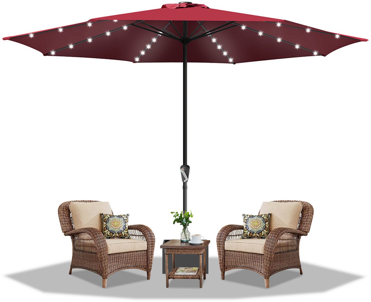 Stokparasol - 350CM - Parasol - Tuin - met LED - UV50+ - Waterdicht - Balkonparasol - Zweefparasol - Rood (9350838096357)