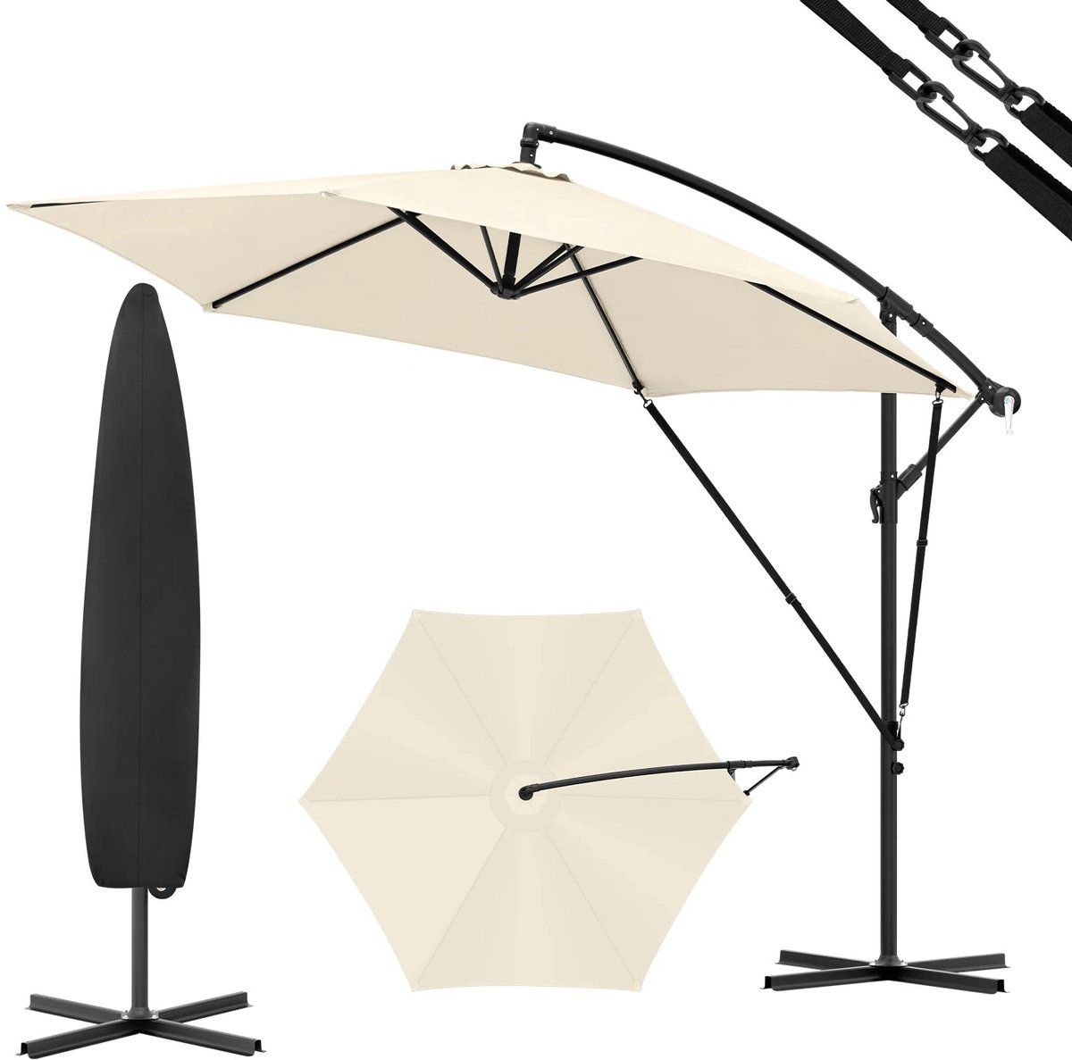 Tuinparasol - Parasol - Zweefparasols - Balkonparasol - Recht Kantelbaar - UV-bestendig - Duurzaam - Waterdicht - voor Buiten - Tuin - Terrastafel - Rond - Polyester -310 x 310 cm - Beige (8721391580286)