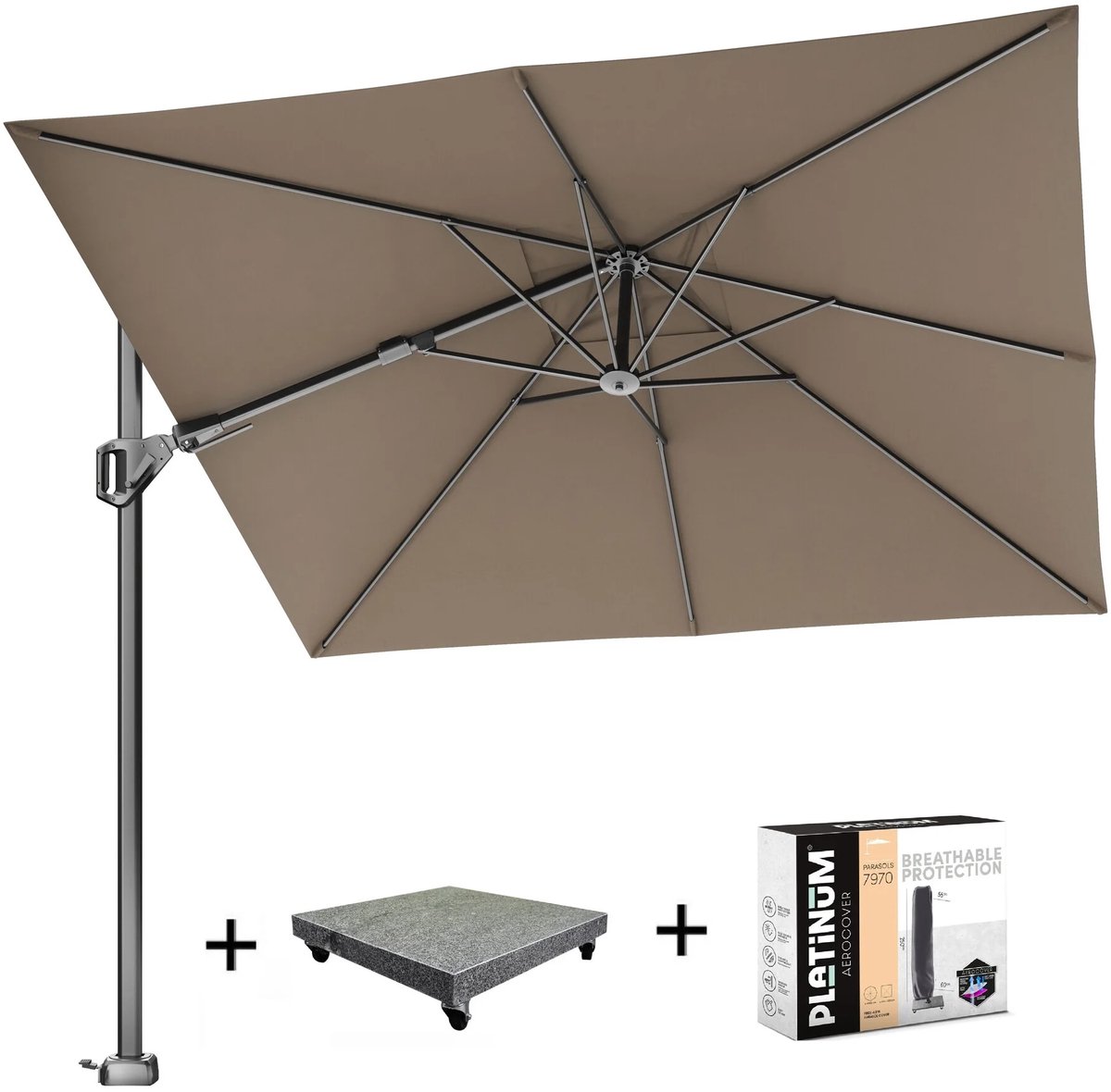 Voyager T2 zweefparasol 270x270 cm Havanna met 90KG voet en hoes (8720848329911)