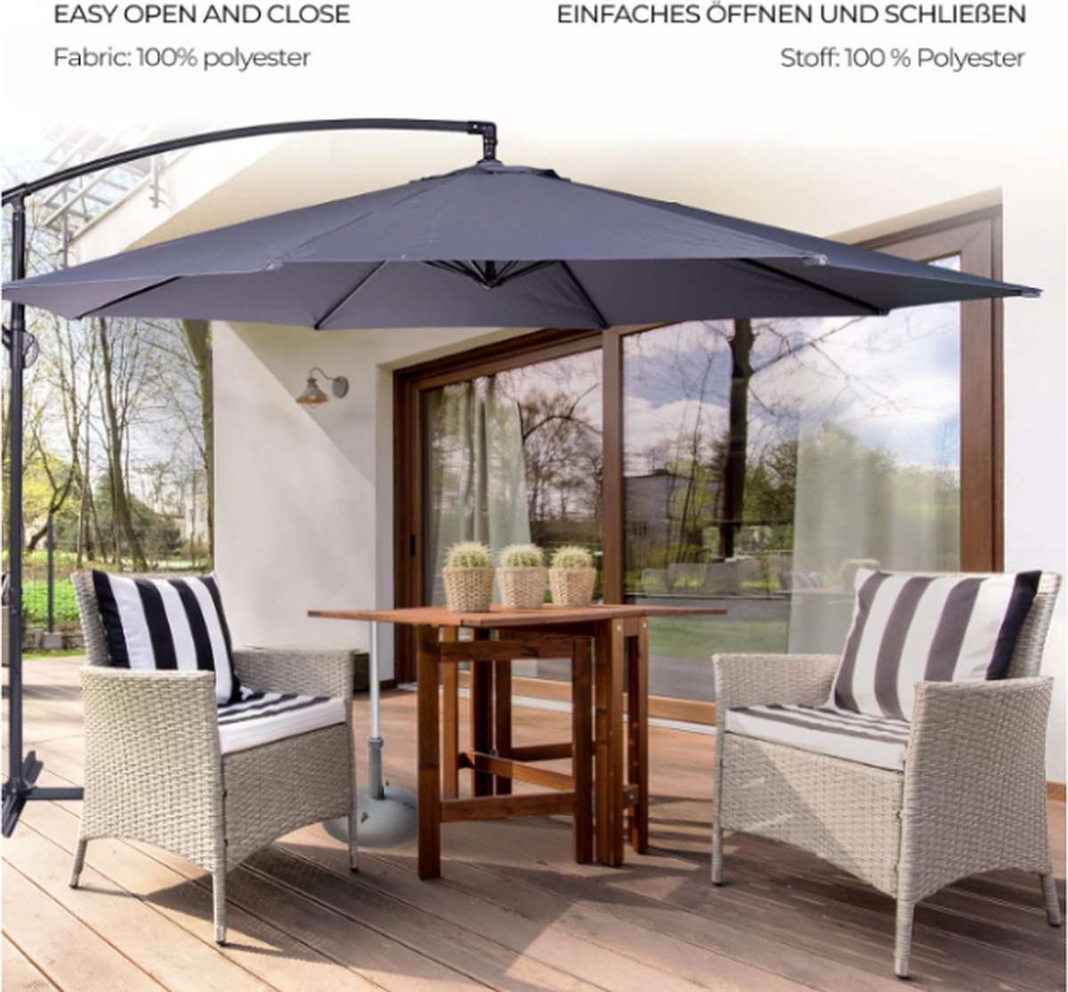 Yolo-deals - Zweefparasol - Diameter 300cm - Waterafstotend - Grijs (9856282476672)