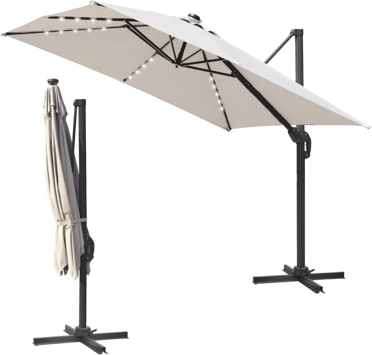 Zweefparasol 300 x 300 cm met Curve en 360° Draaifunctie - Terrasparasol met UV50+ Bescherming (9101035463721)