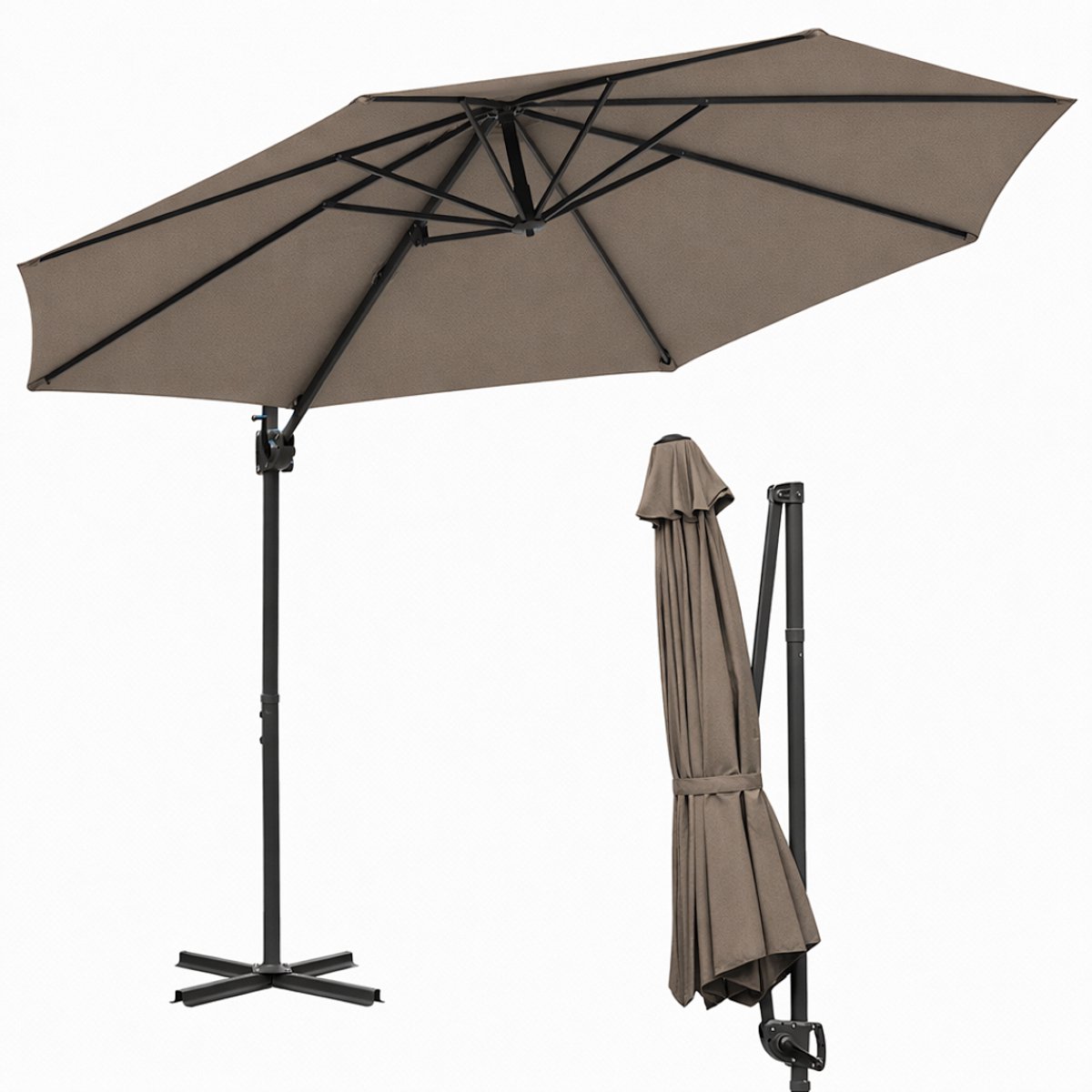 Zweefparasol Grijs Taupe 300 cm - Verstelbare Hoogte - Waterdicht - UV50+ - 360° Rotatie - 8 Stevige Stokken (9360170875695)