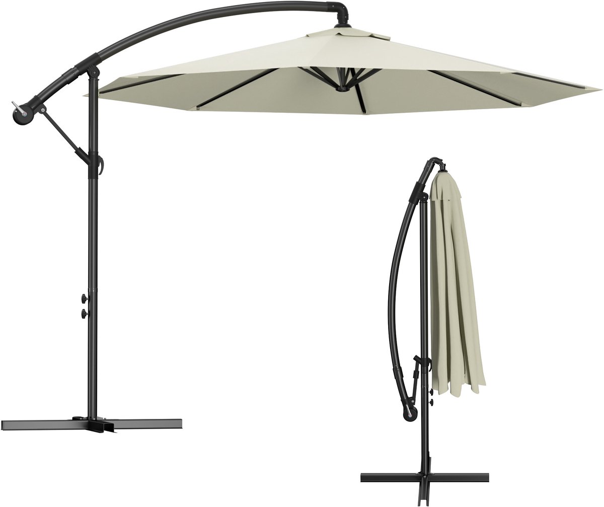 Zweefparasol / Hangparasol 300 cm - Aluminium Mast - Kantelbaar - Parasol met Handkurbel - UV-bestendig - Beige (0758548725410)