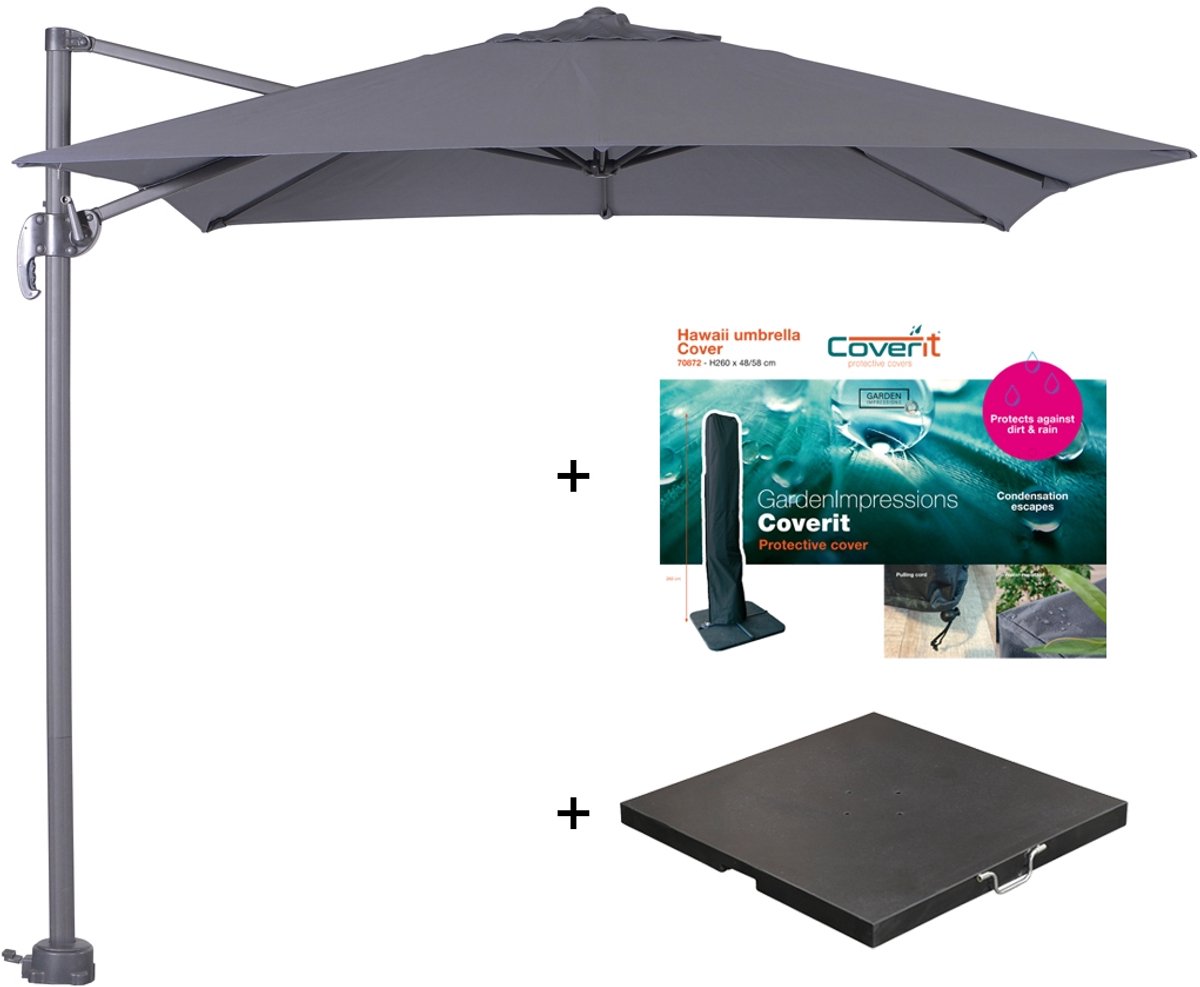 Zweefparasol Hawaii S - met voet en hoes - Donkergrijs - 250 x 250 cm (8713002900378)