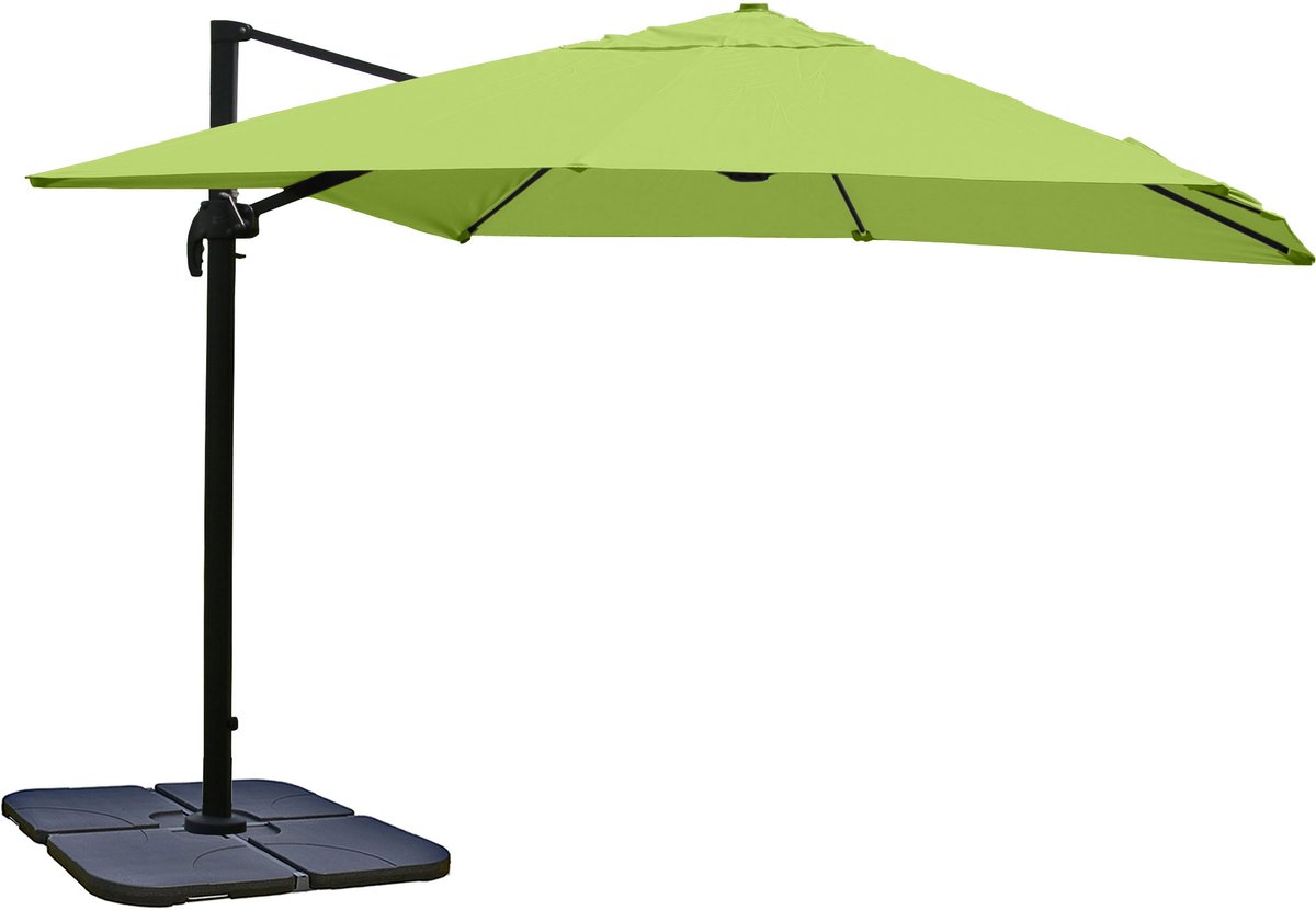 Zweefparasol MCW-A96, 3x3m (Ø4,24m) polyester aluminium/staal 23kg ~ groen met standaard, draaibaar (4057651222257)