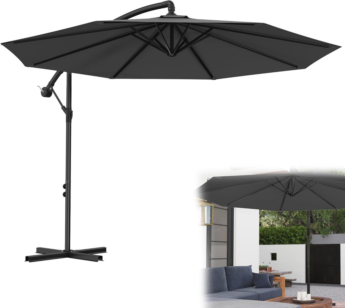 Zweefparasol Ø 300/350 cm met zwengel - Waterdichte en UV50+ zonwering voor de tuin (6154530230209)