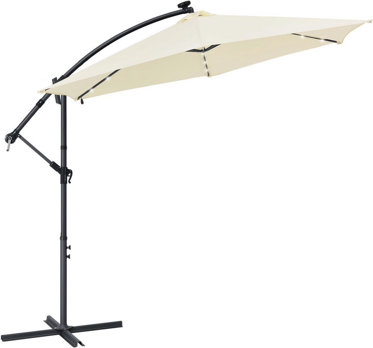 Zweefparasol met LED-verlichting en zonne-energie - 300 cm, UV-bescherming, waterafstotend, kantelbaar, ideaal voor tuin en terras (6151850517539)