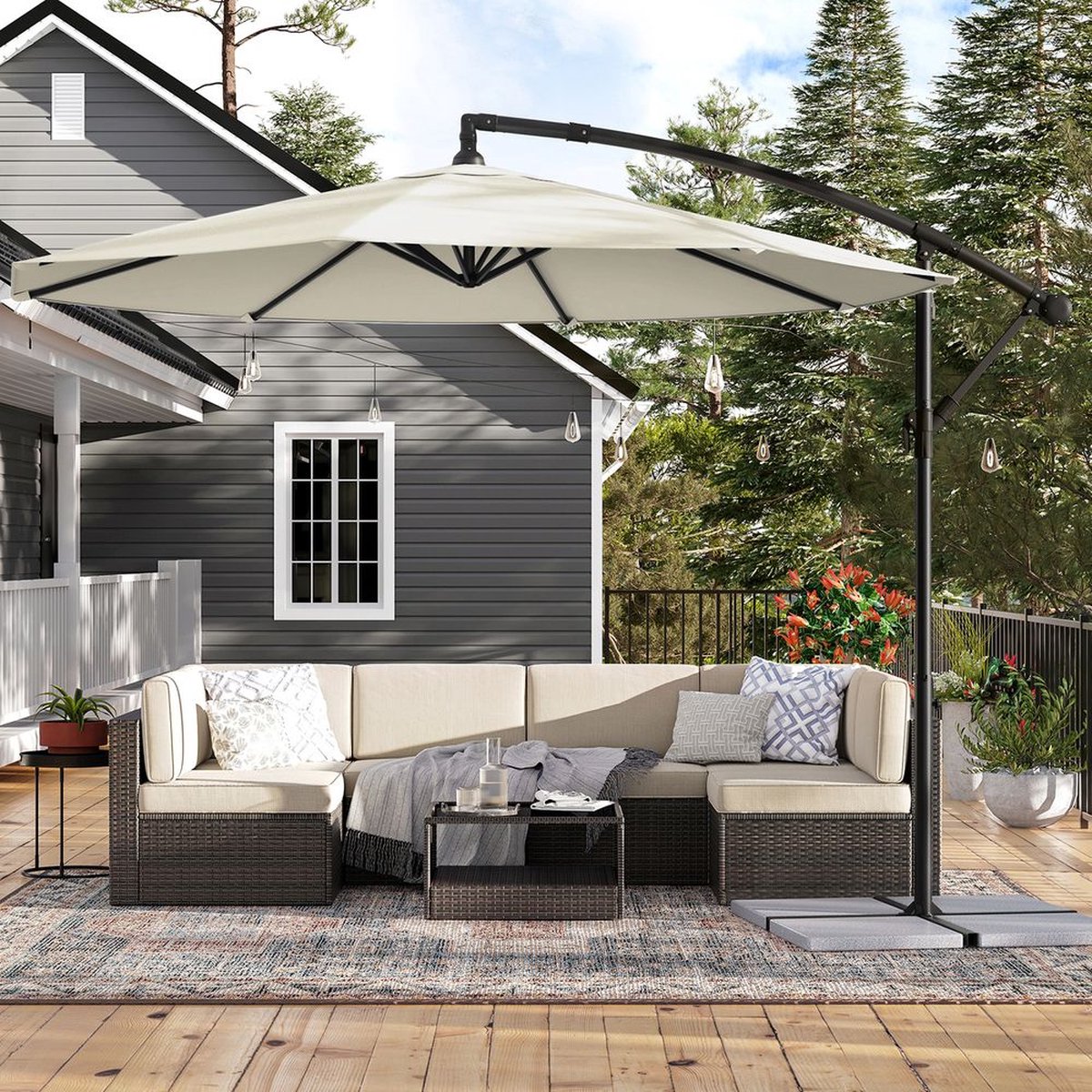 parasol - Stabiele Zweefparasol Ø 300 cm - met standaard - zonwering - UV-bescherming tot UPF 50+ - eenvoudig te openen en te sluiten - voor tuin - terras - beige (8720847783431)