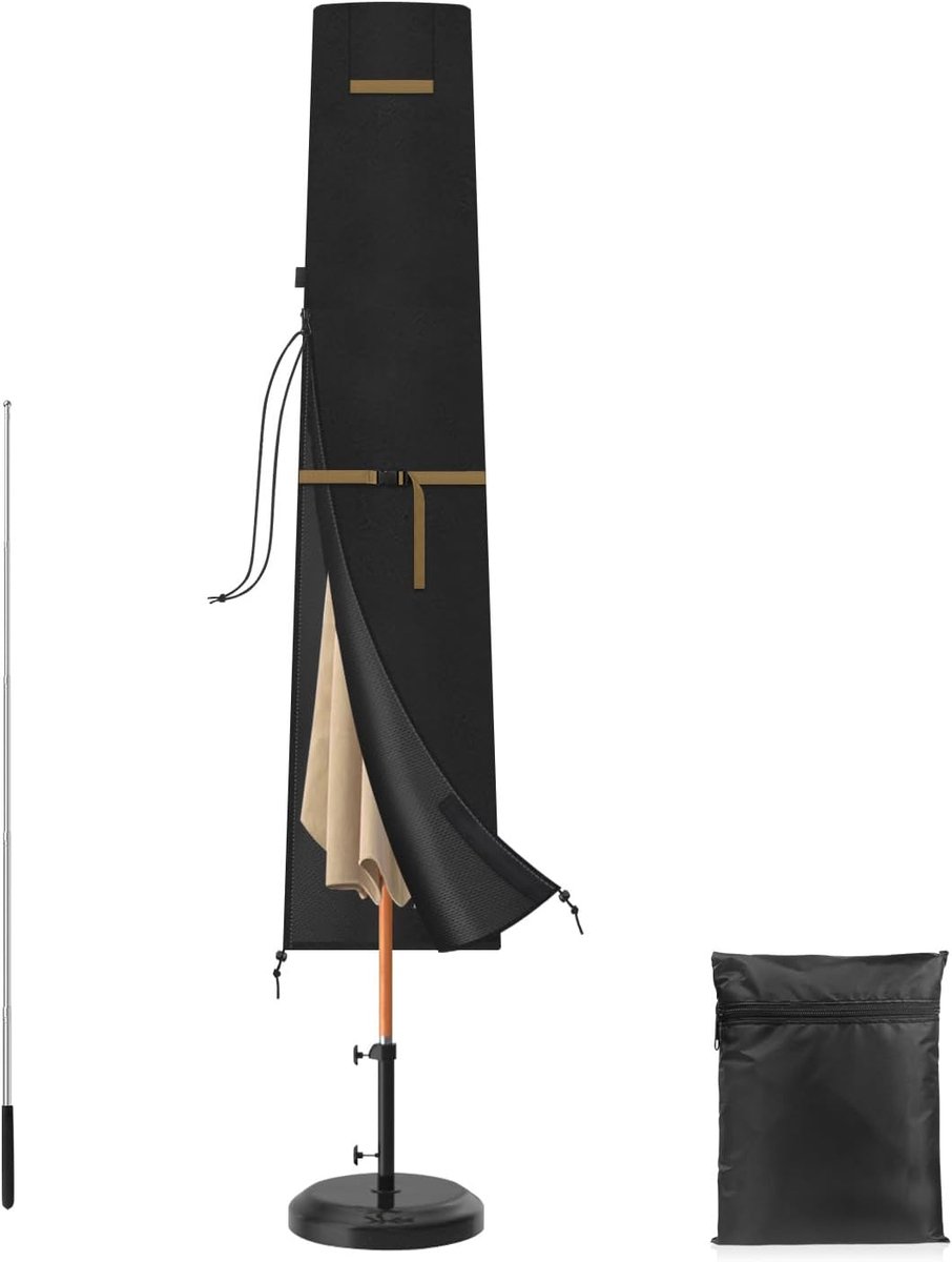 parasolhoes, 175 x 32/38 cm, Afdekhoes voor parasol tot 300 cm, parasolhoes, beschermhoes voor zweefparasol, waterdichte hoes, zweefparasol, (8785356261993)