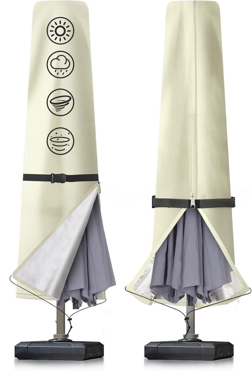 parasolhoes, (190x30/40/50cm), Beschermhoes voor parasol, afdekhoes voor parasols tot ca. 300 cm, 600D Oxford zweefparasol, parasolhoes, waterdicht, anti-UV, geschikt voor tuintuin (8785356261979)