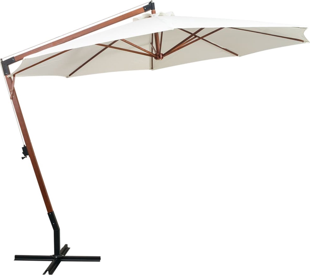vidaXL Zweefparasol - Houten paal - 350 cm - Wit Hangende Parasol - Tuinset - Parasol Hout - Parasol Wit - Buitenschilderij (8348351832973)