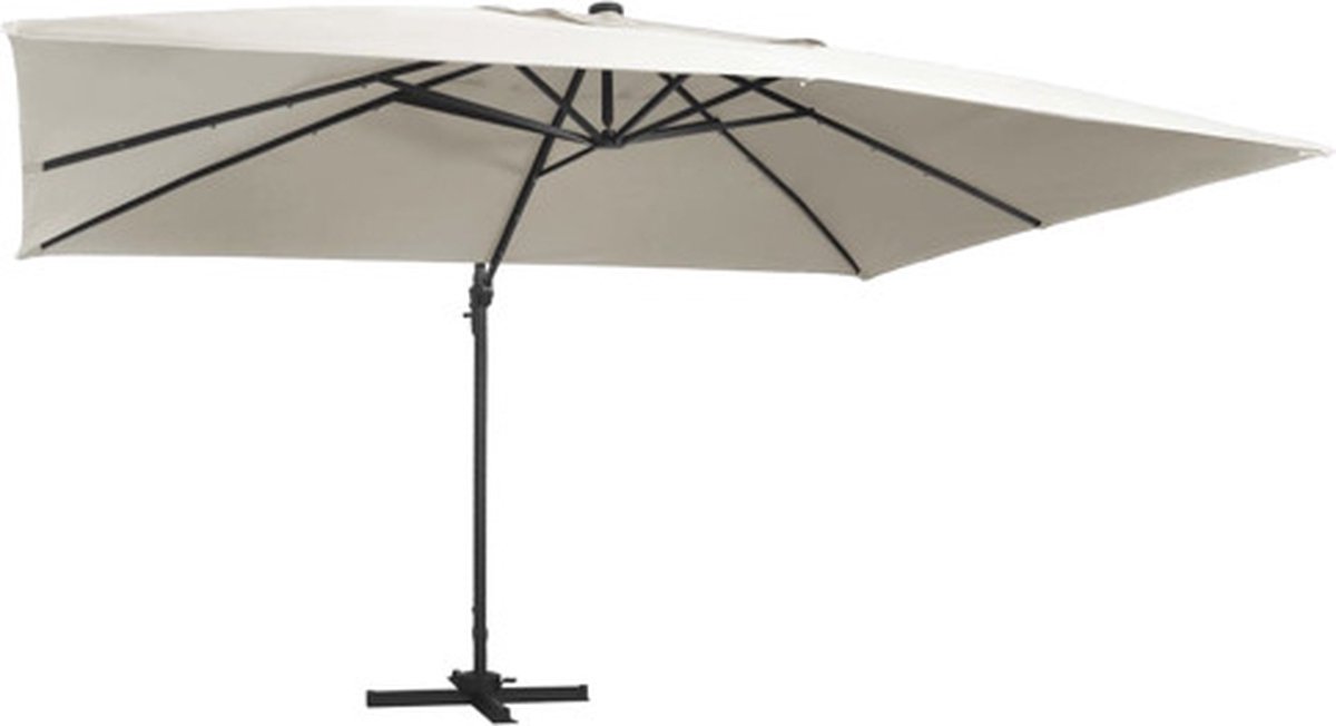 vidaXL - Zweefparasol - met - LED - en - aluminium - paal - 400x300 - cm - zandkleurig (8719883759050)