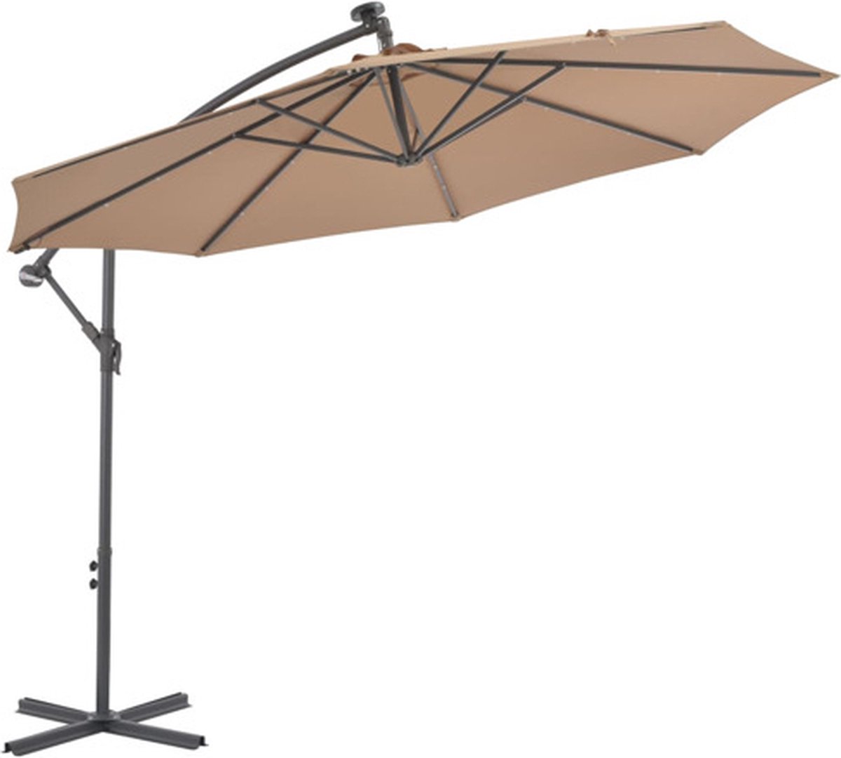 vidaXL - Zweefparasol - met - LED-verlichting - stalen - paal - 300 - cm - taupe (8718475697619)