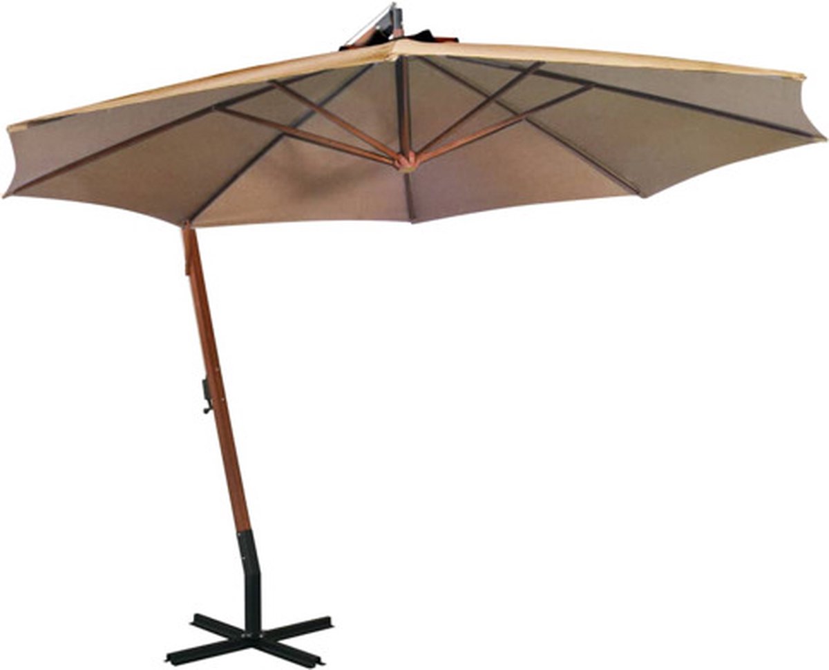 vidaXL - Zweefparasol - met - paal - 3,5x2,9 - m - massief - vurenhout - taupe (8720286164518)