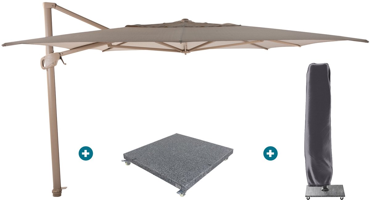 4-Seasons zweefparasol Hacienda 300 x 400 - Latte/zand met voet en hoes (6154121026075)