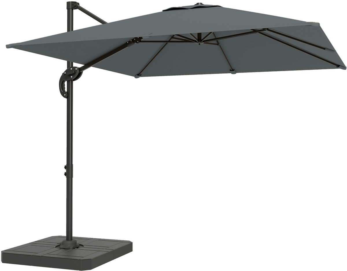 4goodz Zweefparasol Vierkant 244 cm met Parasolvoet - 360 graden draaibaar - Grijs (6013928446427)