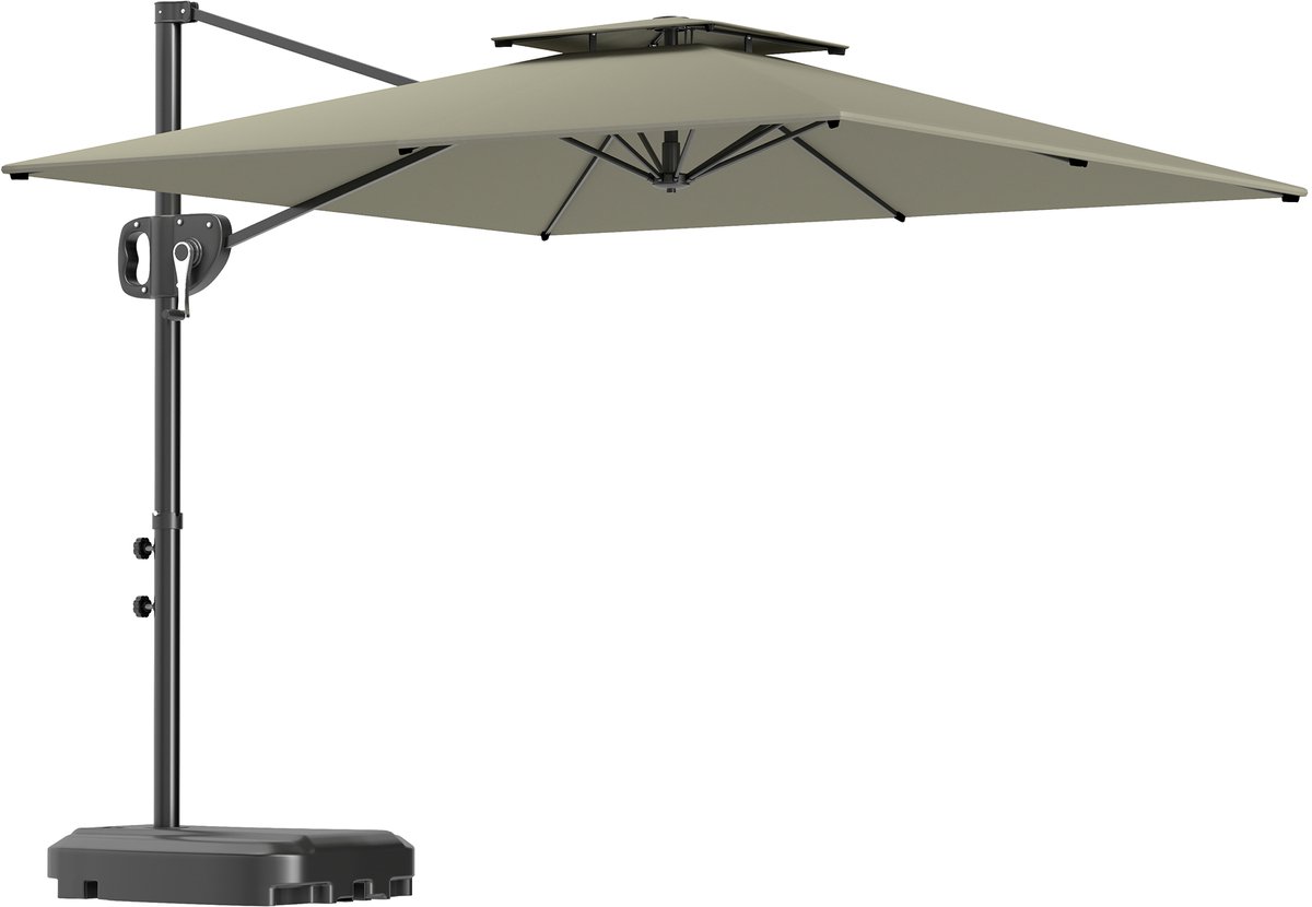 4goodz Zweefparasol Vierkant 247 cm met parasolvoet - Kantelbaar en Draaibaar - Lichtgrijs (6013926494475)