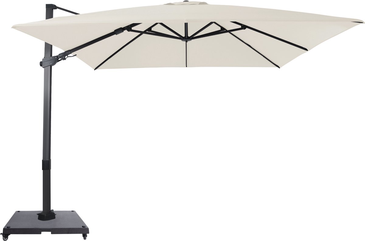 AXI Apollo Premium Zweefparasol 300x300 cm Complete set incl. Hoes & Parasolvoet met wielen Antraciet/beige - Gepoedercoat aluminium frame met kruisvoet - 360° Draaibaar - Kantelbaar - UV werend doek (8720365068270)
