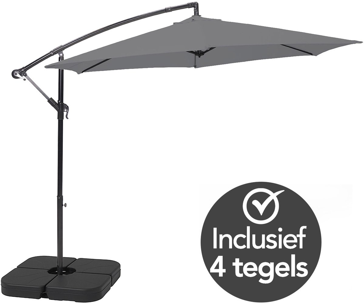 Brixy Zweefparasol - 300CM - Incl. Parasoltegels en Kruisvoet - Waterdicht - Verstelbare Hoogte - Antraciet (8721022432915)