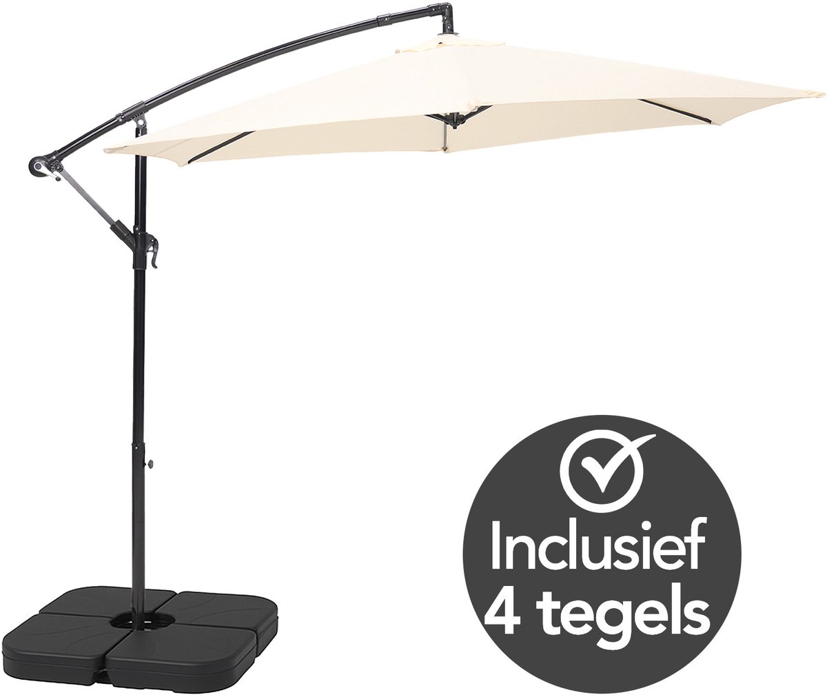 Brixy Zweefparasol - 300CM - Incl. Parasoltegels en Kruisvoet - Waterdicht - Verstelbare Hoogte - Creme (8721022432922)