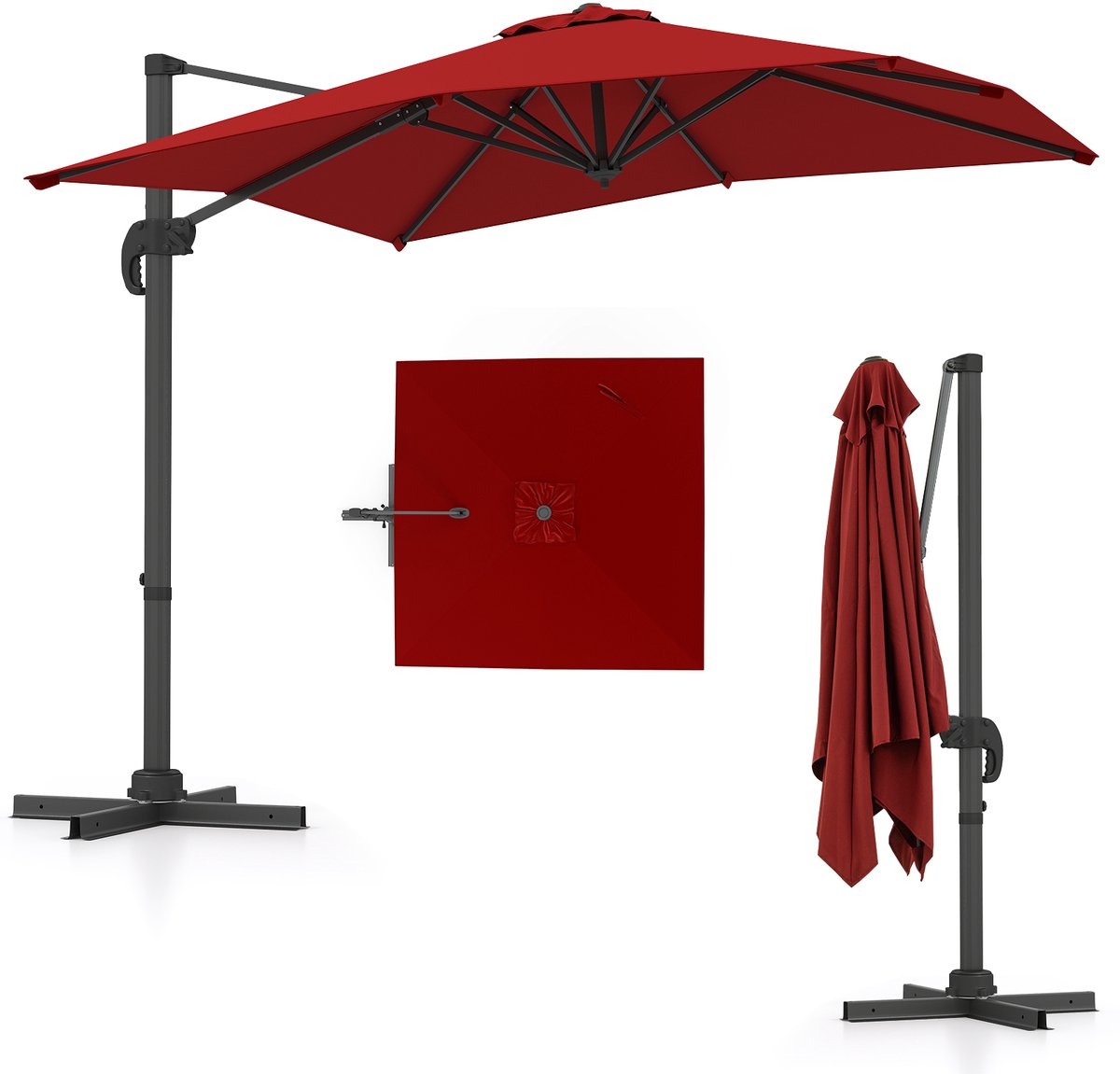 COSTWAY Parasol, rechthoekig, 300 x 300 cm, grote zweefparasol met zwengel, kantelbaar, 360° draaibaar, terrasparasol, marktscherm voor tuin, terras, balkon (0015706504264)